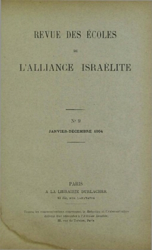 Revue des Ecoles de l’Alliance Israelite   N°09 (01 janv. 1904)